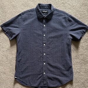 Bonobos Men's Dark Blue Patterned Short Sleeve Shirt - Large - Slim Fit